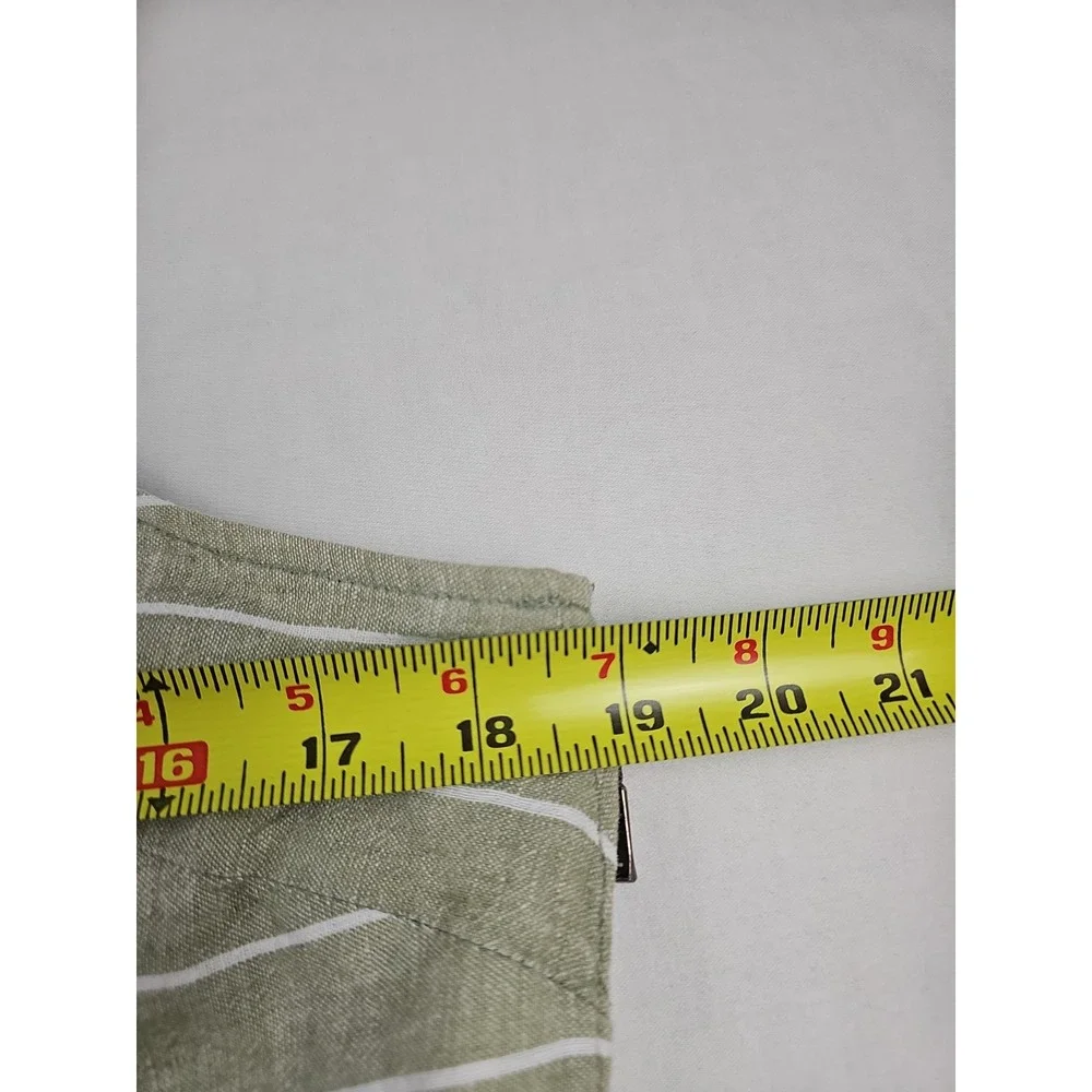 BeachLunchLounge Women's L Talia Jumpsuit Linen Cotton Wide Leg Crop OliveStripe